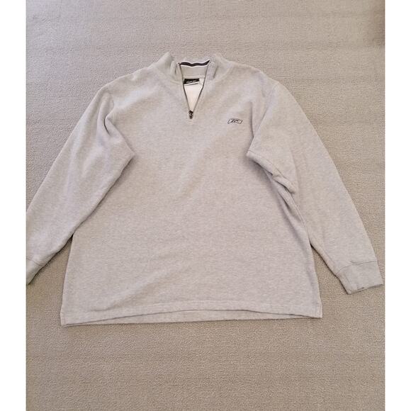 Reebok Large Male Grey Striped Quarter Zip Cotton Blend Pullover Sweatshirt - Picture 1 of 8